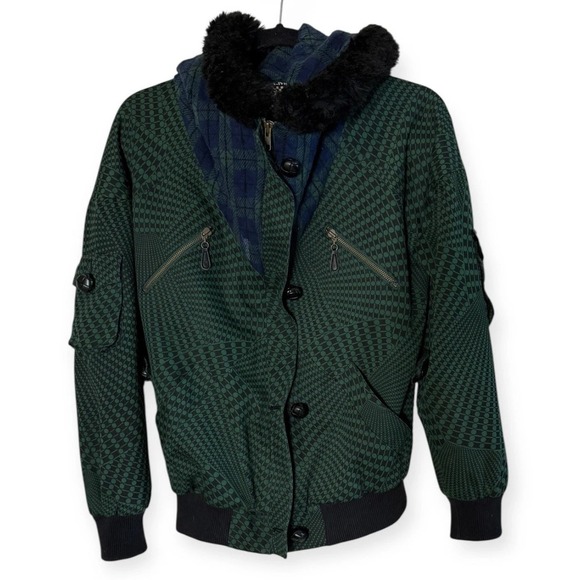 L.A.M.B Gwen Stefani Jackets & Blazers - VTG L.A.M.B Gwen Stefani Fall 2008 Size Sm Green Bomber Coat Houndstooth